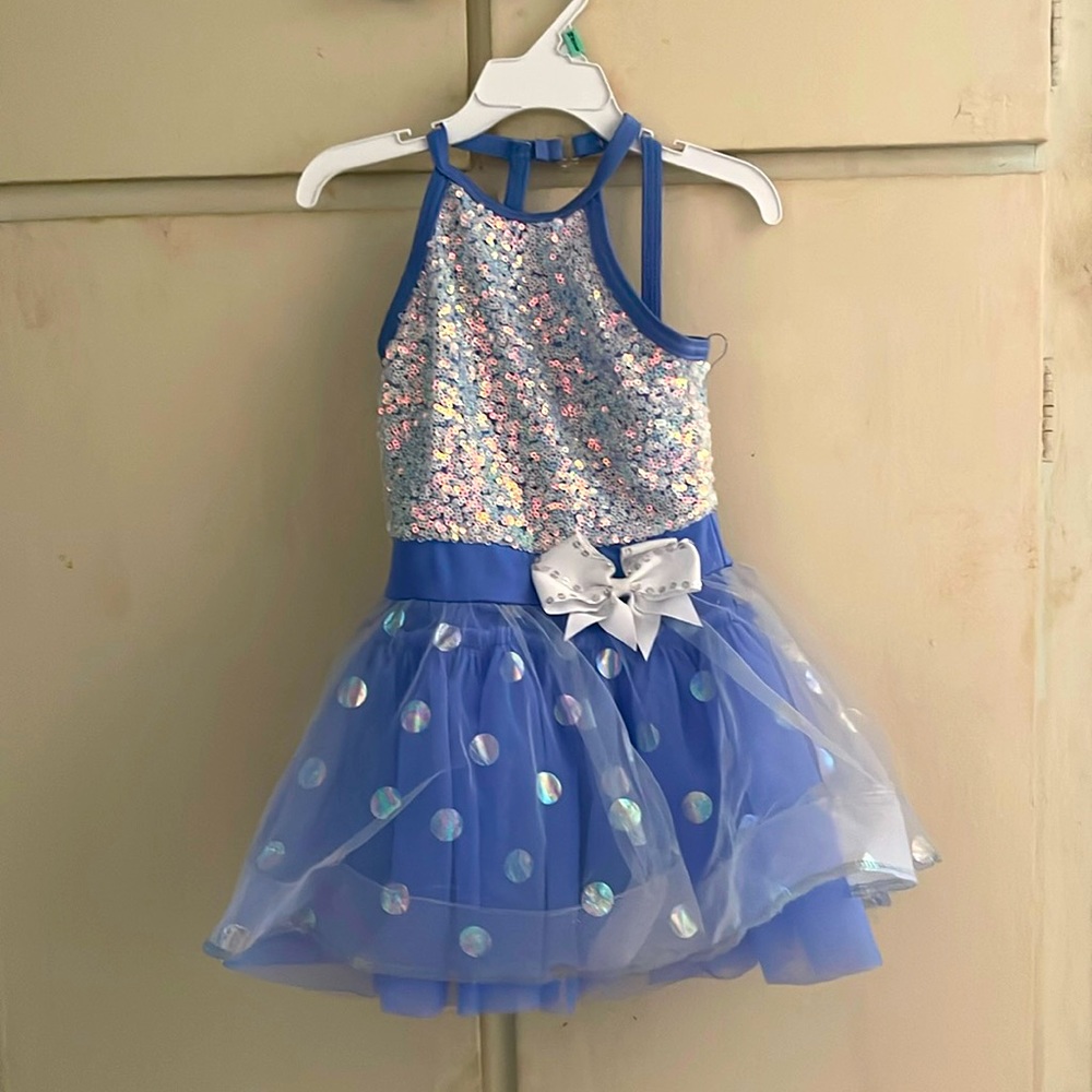 Girls extra small blue polka dot dance ballet recital costume